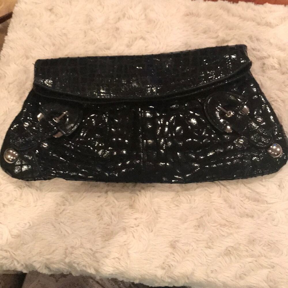 Hype black patent leather clutch bag